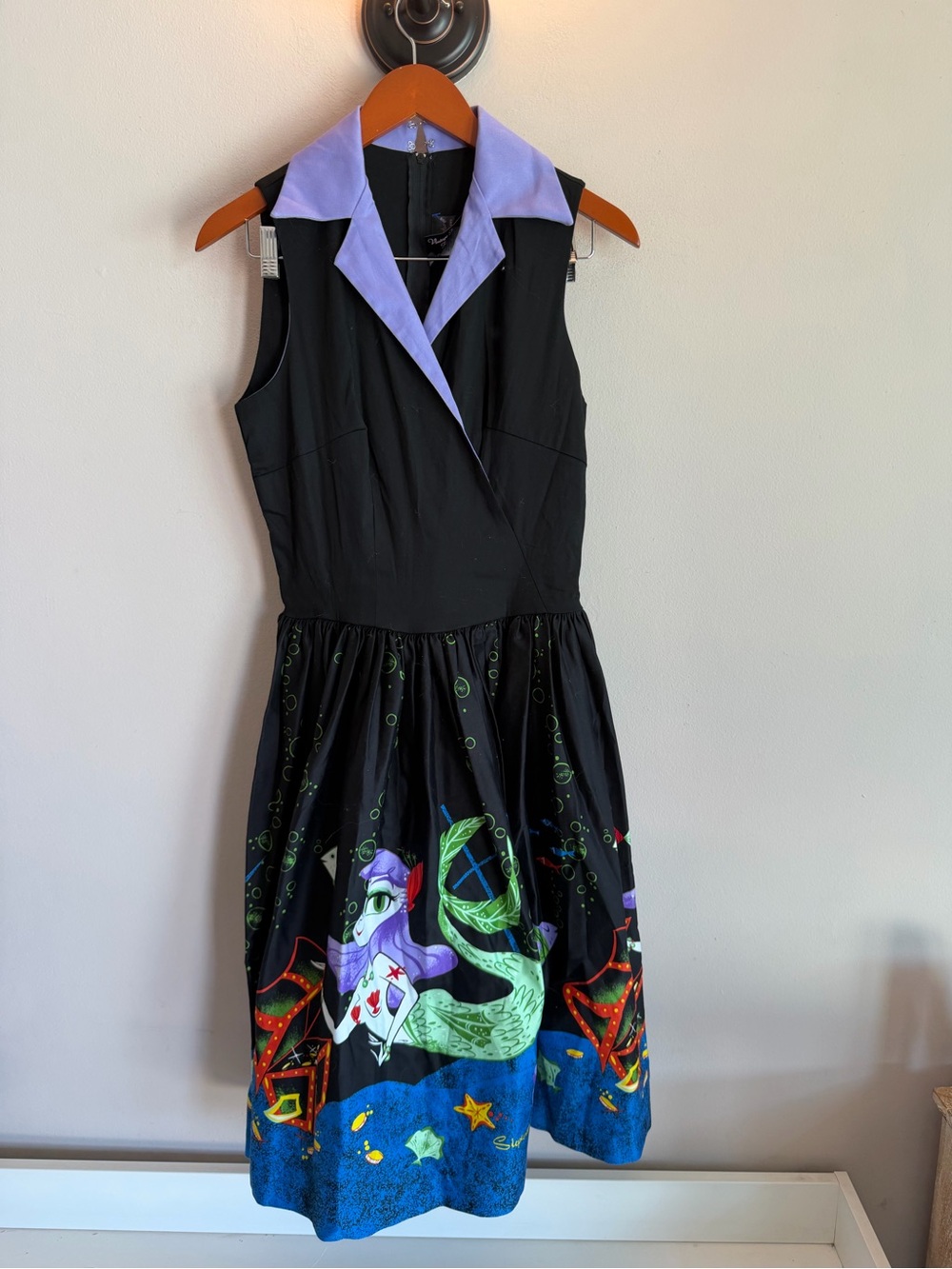 Pinup Couture Stephanie Buscema Mermaid Print Dress Black Lavender Large